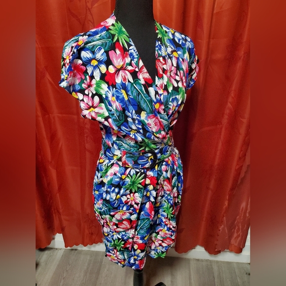 Vintage 80s Floral Mini Dress sz 6 - Picture 5 of 7